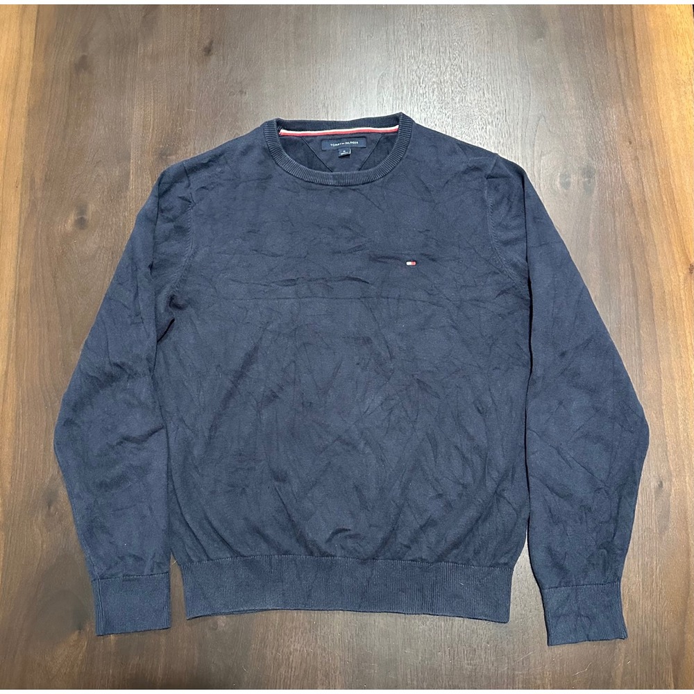 Tommy Hilfiger Mens Navy Blue Cotton Crewneck Sweater Size Medium